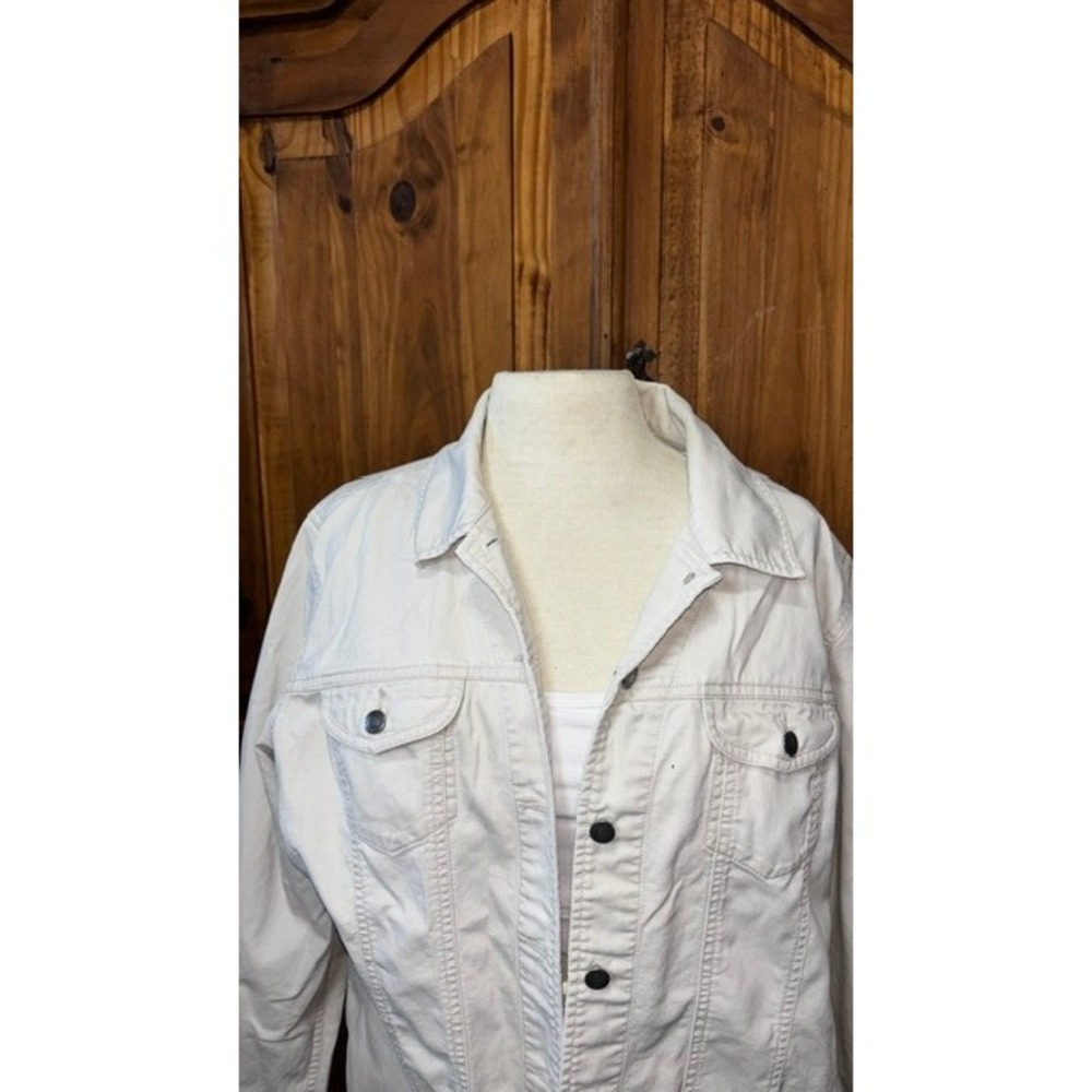 Chico's Size 3 Ivory Denim Jacket | Button Front | Lightweight Utility Style - Picture 3 of 7